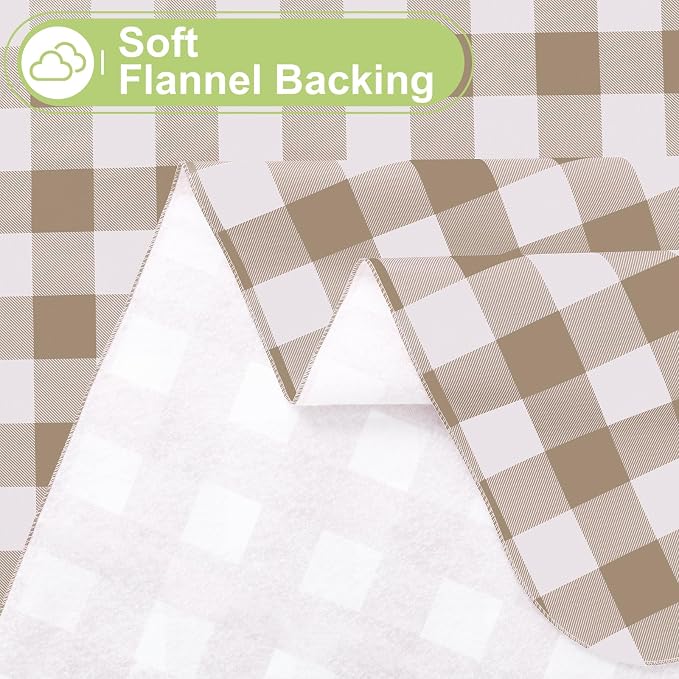 Smiry Picnic Table Cloth, Vinyl Tablecloths with Flannel Backing, 60"x102" | Waterproof Rectangle Table Cloth, Wipeable Buffalo Plaid Table Cover for Indoor and Outdoor (Khaki & White)