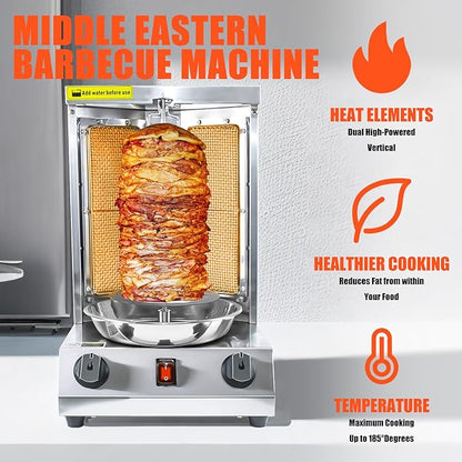 YOOKTEN Shawarma Grill Machine Gas Chicken Shawarma Cooker Machine Propane Doner Kebab Gyro Grill Machine with 2 Burner and Meat Catch Pan for Kitchen Restaurant