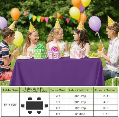 Smiry Disposable Table Cloth - 15 Pack, 54 x 108 Inch Waterproof Rectangle Tablecloths for Parties, Decorative Plastic Table Cover, Leakproof & Sturdy, Purple