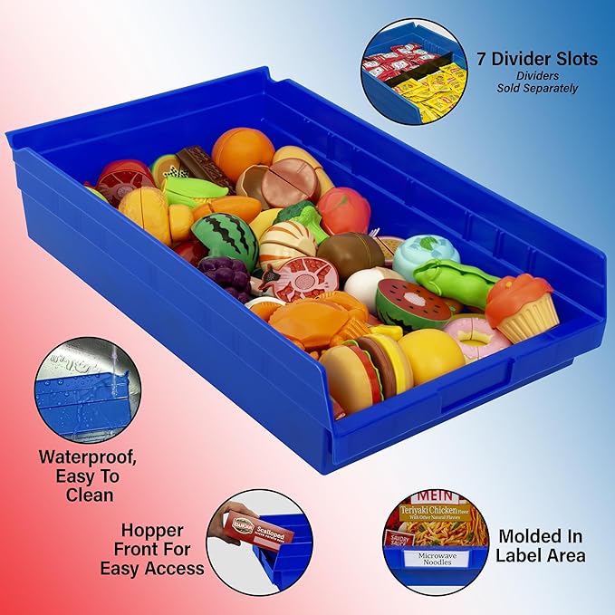 Akro-Mils 30178 Heavy Duty Plastic Shelf Bins, 18"x 11"x 4", Blue, 12-Pk | Heavy Duty Nesting Storage Bins for Garage, Closet, Refrigerator, Kitchen, Cabinet, Drawer Organization, Pantry Organization