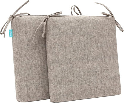 QILLOWAY Outdoor Indoor Chair Pads,Seat Cushions, Square Foam Dining Chair Patio Cushion Set of 4, All Weather, 17" Lx17 Wx3 D (TAN/Grey)