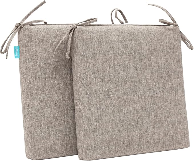 QILLOWAY Outdoor Indoor Seat Cushions, Square Foam Dining Chair Pads,All Weather, 17"x17"x3",2 Count(TAN/Grey)