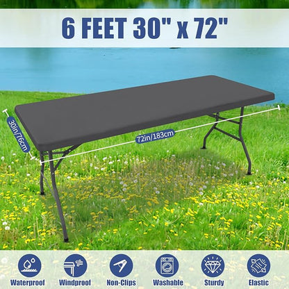 Moosfor Spandex 6 Foot Rectangle Table Cloth, Elastic Fitted Tablecloths for Picnic, Stretch Washable Patio Table Cover for Outdoor, Camping, Banquet and Parties (Dark Grey, 30"x72")