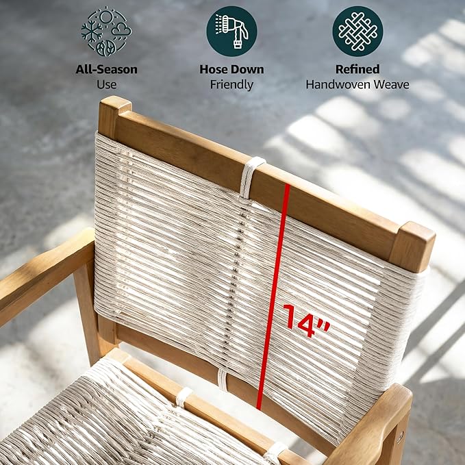 Acacia 7 Piece Outdoor Dining Set Extendable 63"-95" L Table with Umbrella Hole & 6 Handwoven Chairs - All-Weather Use, Easy Assembly Patio Furniture Set for Deck, Garden - Natural (Set for 6-8)