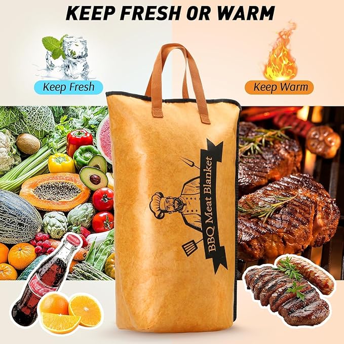 BBQ Blanket for Resting Meat Compatible with Smoker Grill, Reusable Pellet Smoker Meat Insulated Resting Bag with Wide Mouth for Large Brisket/Beef,Gifts for Men Him Dad, Accessories (23 inch)