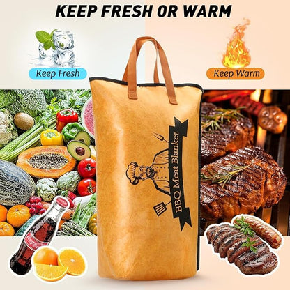 BBQ Blanket for Resting Meat Compatible with Smoker Grill, Reusable Pellet Smoker Meat Insulated Resting Bag with Wide Mouth for Large Brisket/Beef,Gifts for Men Him Dad, Accessories (23 inch)