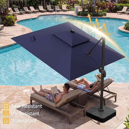 10x10 FT Patio Umbrella with Base, Large Cantilever Double Top Heavy Duty Offset Umbrellas with 360° Rotation, Outdoor shade for Garden Deck Pool, Navy
