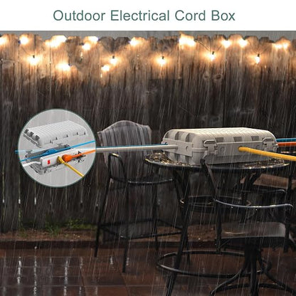 Outdoor Waterproof Electrical Box, 2 Pack Large Extension Cord Cover Protector Plug Connection Cable Safety Box IP54 Water-Resistant for Power Strip, Holiday Light and Decorations, Grey