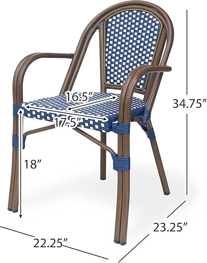 Christopher Knight Home Brianna Bistro Chairs, Navy Blue + White + Brown Wood