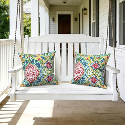 LVTXIII 2 Pack Outdoor Throw Pillow Covers for Patio Furniture, 16x16 Inch Square Pillow Case, Water-Repellent Cushion Covers for Garden, Porch, Sofa, Damask Red