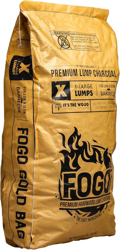 FOGO Premium Hardwood Lump Charcoal, Natural, Large Sized Lump Charcoal for Grilling and Smoking, Restaurant Quality, 35 Pound Bag, 2-Pack
