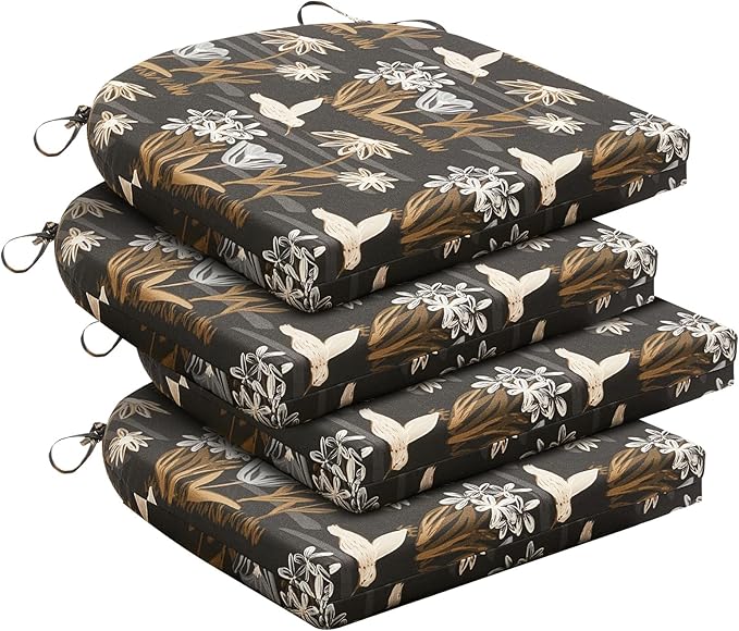 downluxe Outdoor Chair Cushions Set of 4 for Patio Furniture, Water-Resistant Patio Chair Cushions with Ties, High Density Foam Outdoor Seat Cushion, 17" X 16" X 2", Nightbird