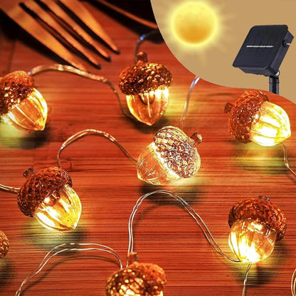 Solar Fall Acorn String Lights for Outside Outdoor Garden Decor Acorn Garland Lights Waterproof Yard Thanksgiving Decoration Christmas Fairy Lights 40LED 14ft Fence Decor
