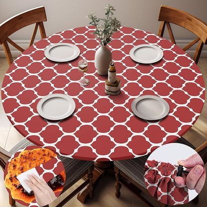 opstellen Fitted Round Tablecloth Wipeable Table Cloths Vinyl Indoor Outdoor Circle Covers for 45-54inch Table Dining Living Room Home Must Haves Gifts Summer Fall Patio Picnic Camping Garden Stuff