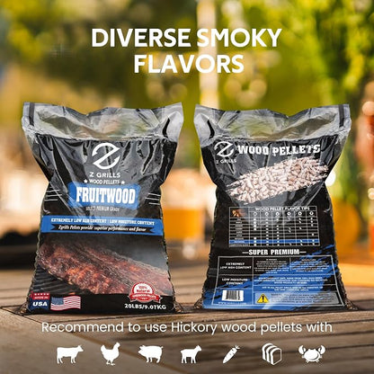 Z GRILLS Wood Pellets for Smoker Grill, 100% All-Natural Hardwood Fruitwood Pellet, 20lbs