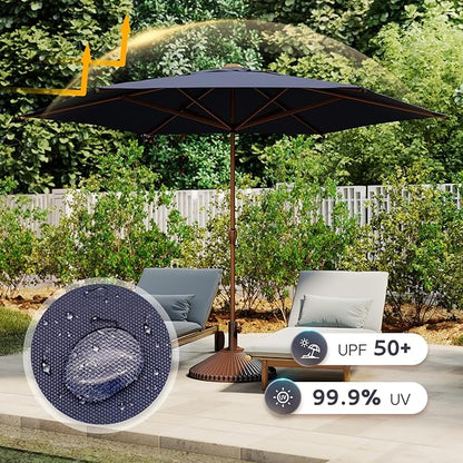 Abba Patio 11FT Outdoor Patio Umbrella Outdoor Table Umbrella with Crank Market Umbrella 6 Sturdy Ribs UV Protection Waterproof and Push Button Tilt for Garden Deck Backyard Pool,Dark Blue