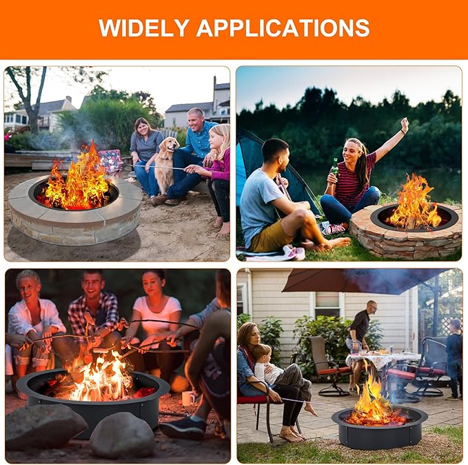 39" Fire Pit Ring - 2.55MM Fire Ring for Outside Fire Pit, Above In-Ground Firepit,Outside Wood Burning DIY,39"x45"x10", Black