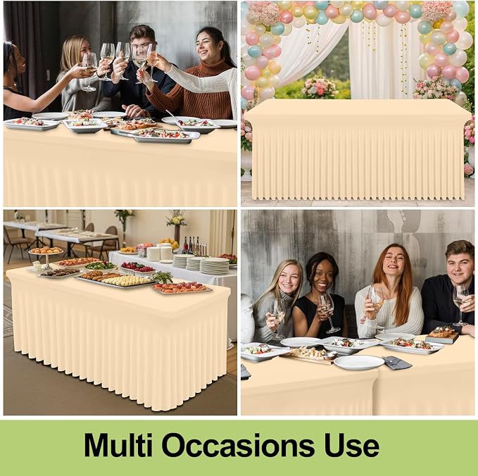 Smiry Spandex Elastic Fitted Table Cloth Skirt for 4FT Rectangle Table | Stretch Washable Table Cloth, Banquet Table Cover for Wedding, Party, Indoor & Trade Shows, (Ivory, 48Lx30Wx30H)