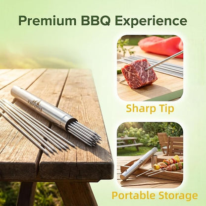 50 Pack 13.5 Inch Stainless Steel BBQ Skewers | Reusable Round Metal Skewers,Rustproof Food Safe Material with Storage Sube, for Meat Seafood Vegetables Kabobs