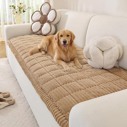 OstepDecor Couch Cover for Dogs, Washable Non Slip Sofa Cover for Pets | Soft Couch Covers for Sofa, Loveseat and Sectional, Furniture Protector Against Pet Hair & Dirt (27.6" x 82.7", Khaki)