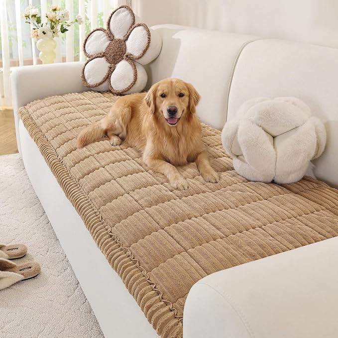OstepDecor Couch Cover for Dogs, Washable Non Slip Sofa Cover for Pets | Soft Couch Covers for Sofa, Loveseat and Sectional, Furniture Protector Against Pet Hair & Dirt (27.6" x 70.9", Khaki)