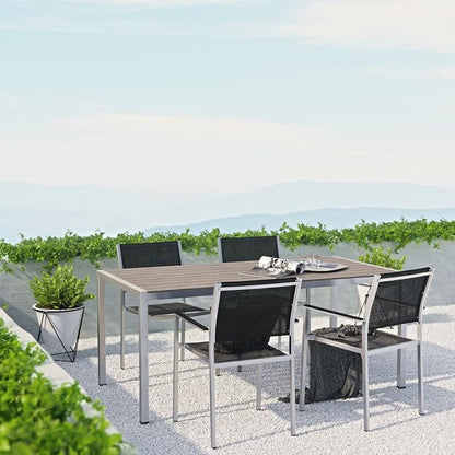 Modway Shore 5-Piece Aluminum Outdoor Patio Dining Table Set in Silver Black