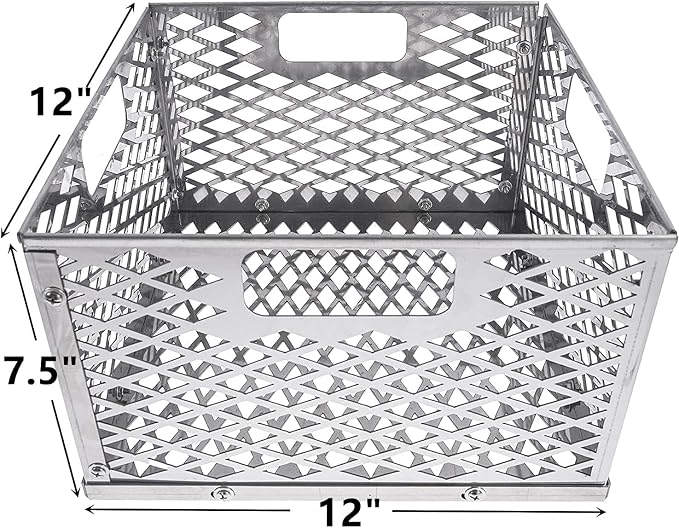 BBQ-PLUS Charcoal Firebox Basket and Smoker Door Clamps for Oklahoma Highland Bandera Longhorn,Charcoal Box,Fire Basket and Latches for Most Offset Smoker Grill,12 W x 12 D x 7.5 H,Stainless Steel