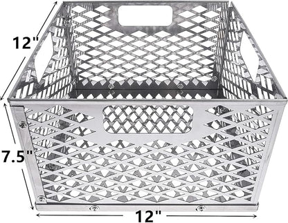 BBQ-PLUS Charcoal Firebox Basket and Smoker Door Clamps for Oklahoma Highland Bandera Longhorn,Charcoal Box,Fire Basket and Latches for Most Offset Smoker Grill,12 W x 12 D x 7.5 H,Stainless Steel