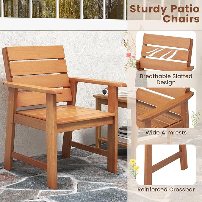 Tangkula Set of 4 Wood Patio Dining Chair, Wood Dining Armchairs with Breathable Slatted Seat & Inclined Backrest, Ergonomic Outdoor Chairs for Backyard, Balcony, Garden