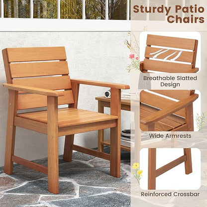 Tangkula Set of 4 Wood Patio Dining Chair, Wood Dining Armchairs with Breathable Slatted Seat & Inclined Backrest, Ergonomic Outdoor Chairs for Backyard, Balcony, Garden