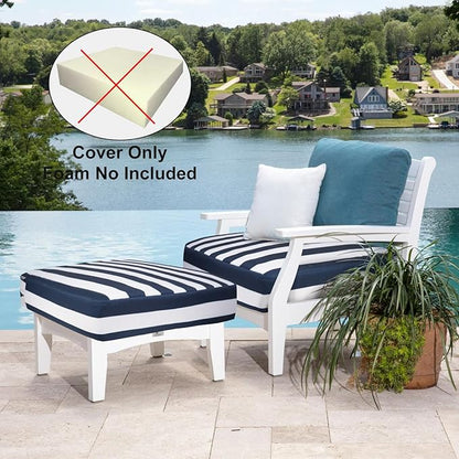 NettyPro Outdoor Cushion Covers Set 4 Water Repellent UV Resistant Patio Chair Seat Cushion Slipcover with Zipper and Tie, 22 x 20 x 4 Inch, Stripes Black and White