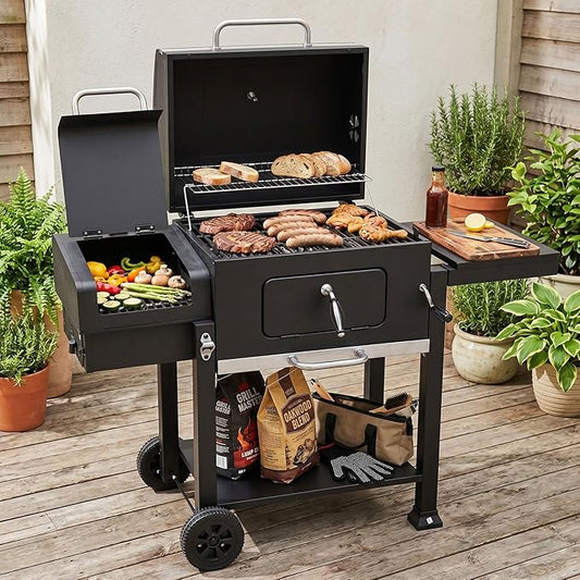 Endark Outdoor Charcoal Grill with Offset Smoker and Temperature Control, Featuring a Single-Sided Side Table—Perfect for Backyard Camping, Picnics, Patio Gatherings, and Parties