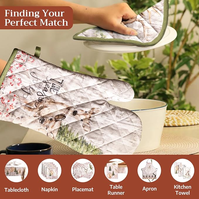 Maison d' Hermine Pot Holders 100% Cotton Potholders (8" x 8", Pack of 2) | Heat Resistant Hot Pads with Loop BBQ Cooking Baking Hotel Kitchen Handling Hot Pans Thanksgiving Christmas - Mountain Life