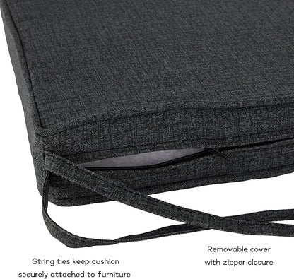 Outdoor 18 inch Square Patio Dining Chair Pads – Comfortable Fiber-Filled Seat Cushions with Ties, Reversible Polyester Fabric - Carbon, Set of 4
