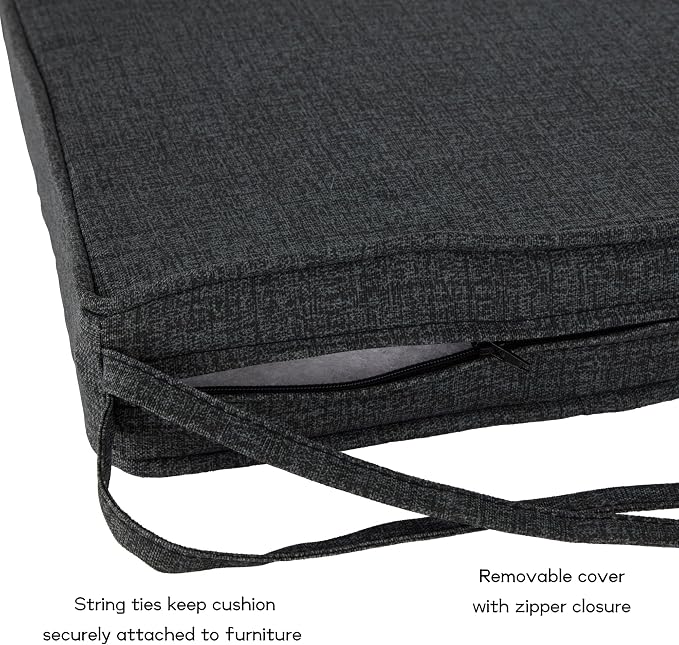 Outdoor 18 inch Square Patio Dining Chair Pads – Comfortable Fiber-Filled Seat Cushions with Ties, Reversible Polyester Fabric - Carbon, Set of 2
