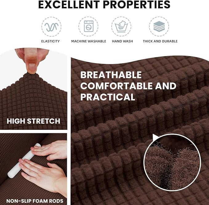 LURKA Stretch Loveseat Sofa Slipcovers 1 Piece Couch Covers for Sofa Furniture Protector Full Sofa Covers with Elastic Bottom for Kids and Dog (Medium, Chocolate)