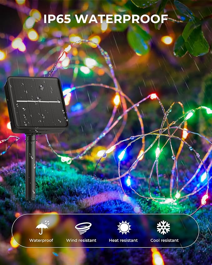 Solar String Lights for Outside, 33Ft 100 LED Solar Fairy Lights Multicolor | IP65 Waterproof Solar Twinkle Lights Outdoor & Indoor, Patio Lights for Tree Garden Christmas Party Wedding Decoration