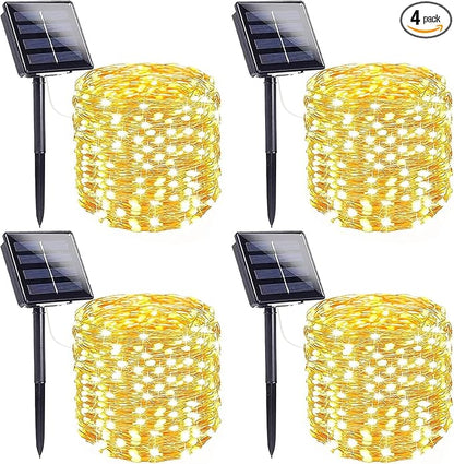 Extra-Long Solar String Lights for Outside, 4 Pack 400LED Solar Fairy Lights Outdoor Waterproof, Copper Wire with 8 Modes Solar Twinkle Lights for Tree Garden Party Patio Xmas Decor (Warm White)
