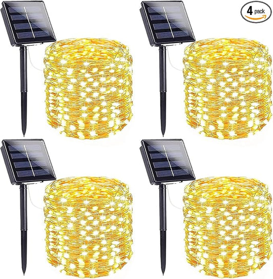 Extra-Long Solar String Lights for Outside, 4 Pack 400LED Solar Fairy Lights Outdoor Waterproof, Copper Wire with 8 Modes Solar Twinkle Lights for Tree Garden Party Patio Xmas Decor (Warm White)