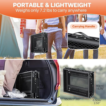 FUNYKICH 3ft Folding Grill Table for Outside 35.4''x15.7'', Max Height 29.4'' Portable Camping Tables, 3 Height Adjustable Lightweight Metal BBQ Table with Carry Handle for Camping, Picnic, BBQ, Black