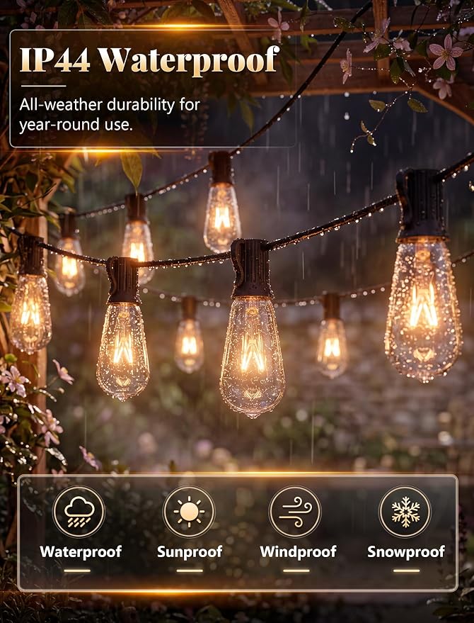 GOOTHY 20Ft Outdoor String Lights with 22 Edison Bulbs(2 Spare), 7W E17 Intremediate Base ST40 Vintage Outdoor Patio Lights Waterproof UL Listed for Bistro Garden Backyard Party Wedding Decor-Black