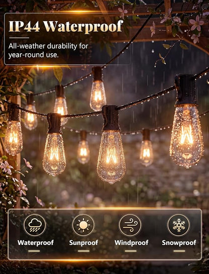 10Ft Outdoor String Lights Waterproof, Hanging Patio Lights with 11 Edison Bulbs (1 Spare), ST40 Vintage Edison Bulbs String Lights for Indoor Garden Backyard Party Wedding Balcony Decor- Black