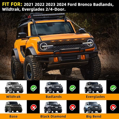 5 Pcs Grille Lights Compatible with 2021 2022 2023 2024 Ford Bronco Badlands, Wildtrak, Everglades 2/4-Door - LED Front Grille Lights Accessories with Fuse & Harness(Amber Light)