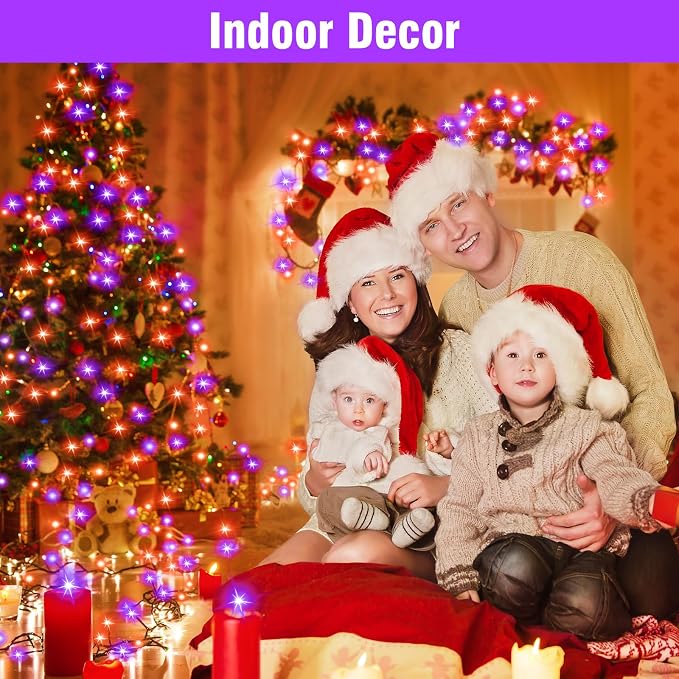 Nisocy LED String Lights Outdoor Waterproof – Purple Orange Fairy Lights with Plug, Connectable Christmas Tree Lights for Patio, Garden, Bedroom, Wedding, Party, Decor (66FT)