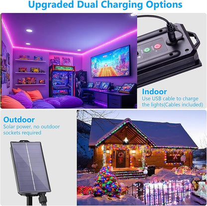 33FT Solar Rope Lights Outdoor Waterproof Color Changing Trampoline Light | 18 Colors Solar Powered & USB with Remote, Multicolor 100 LED Fairy String Lighting Outside for Christmas Halloween Decor