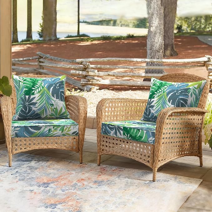 DYTXIII Outdoor Deep Seat Cushion Set, Water Repellent 24"x24" Patio Thick Cushions Replacement with Seat & Back Pillow for Patio Sofa, Wicker Chair, Couch - Islamorada Blue Green
