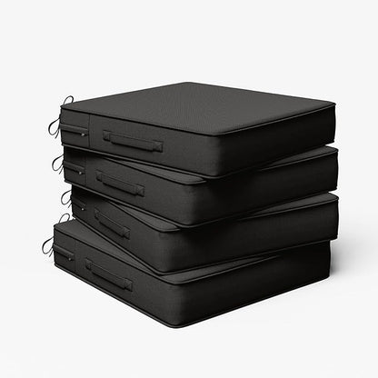 Outdoor Chair Cushion 24 x 24 x 5 Inches Patio Furniture Outdoor Waterproof Seat Cushion, Patio Chair Cushion with Handles and Ties, Square Dining Chair Cushion Set of 4, Black