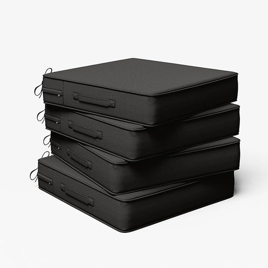 Outdoor Chair Cushion 24 x 24 x 5 Inches Patio Furniture Outdoor Waterproof Seat Cushion, Patio Chair Cushion with Handles and Ties, Square Dining Chair Cushion Set of 4, Black