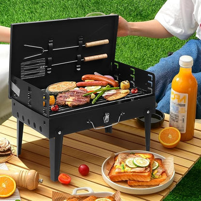 Charcoal Grills, Portable Charcoal Grill Barbecue Grill, Small Folding Grill for Outdoor Cooking Camping Beach Traveling Picnic Backyard 44x27x22 cm(L x W x H)