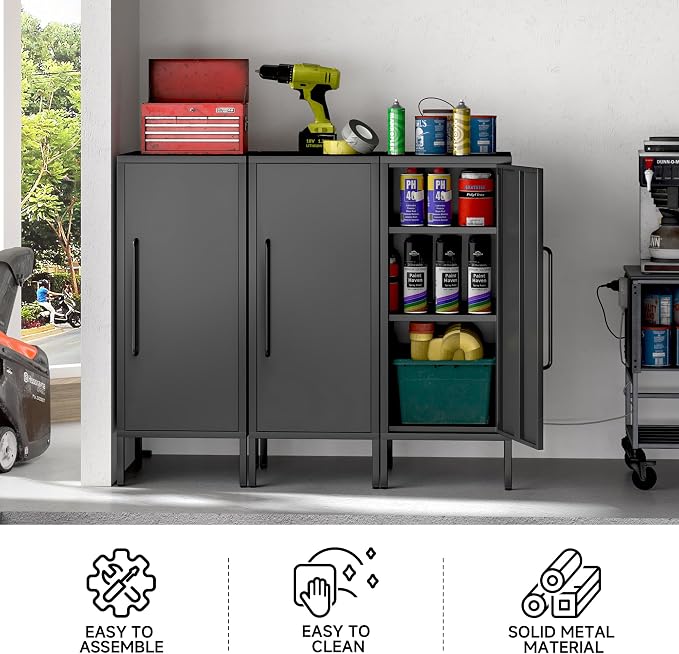 Metal Storage Cabinet with Door & 2 Adjustable Shelves 39.5” Small Storage Cabinet with Magnetic Closure for Home Office Garage Kitchen (Black)